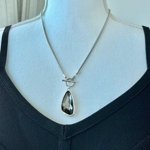 Smoky Resin Crystal Snake Chain Toggle Silver Necklace